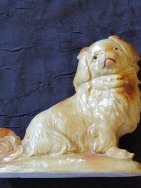 Vintage carnival prize chalkware pekingese dog figurine
